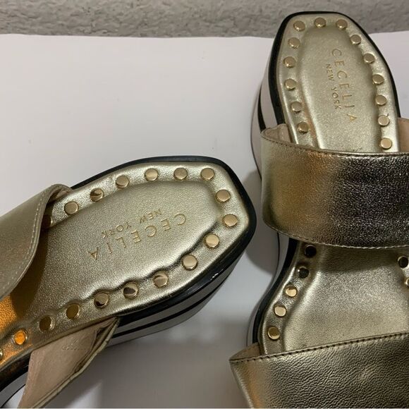 Cecelia New York Beecher Platform Sandal Metallic Gold Leather 8.5 M - Picture 5 of 12